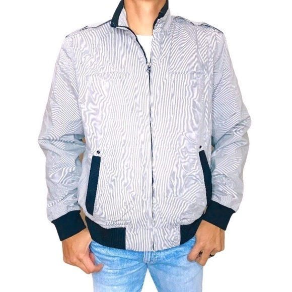 AMERICAN Rag Men’s Grey & Black Striped Jacket - Picture 1 of 6
